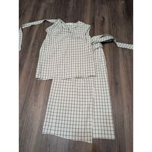 Tibi Plaid Sleeveless Tie‎ Neck Top & Midi Skirt Set Size 0 Career